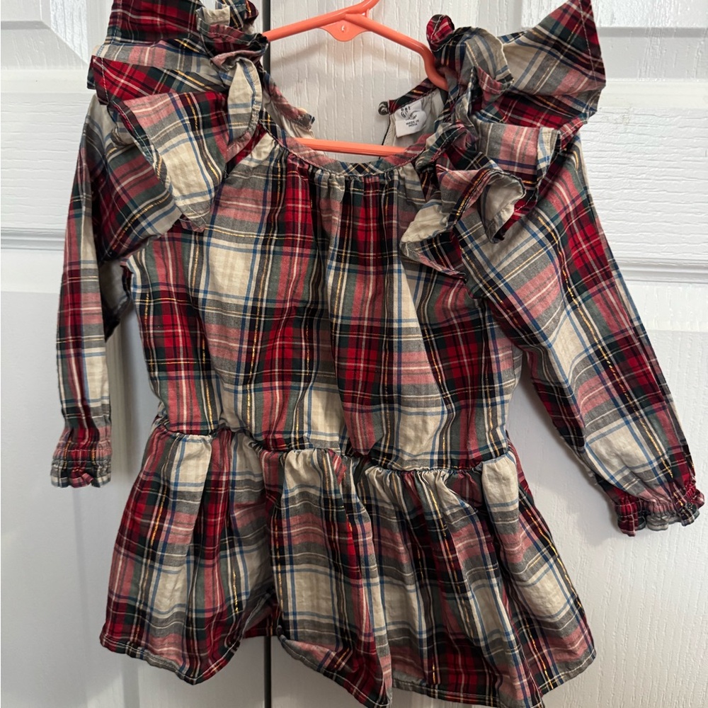 Plaid Ruffle Long Sleeve Top